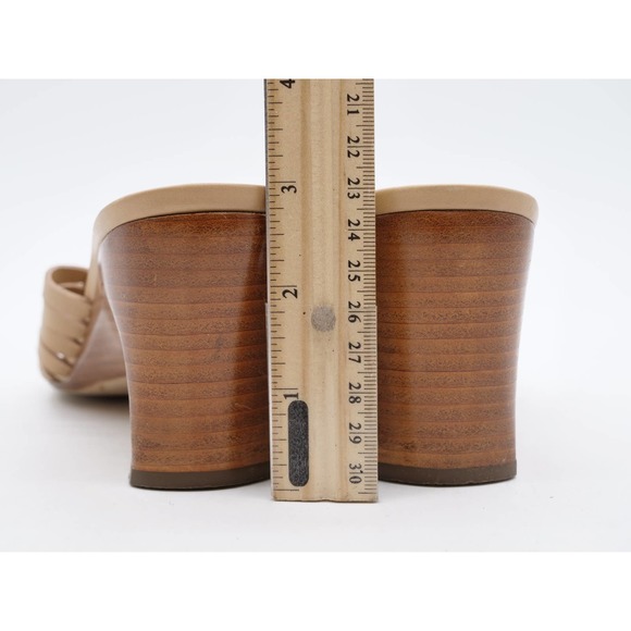 Circa Joan David Sandals Womens 7 Tan Leather Slide Strappy Weaved Open Toe Heel - Picture 9 of 11